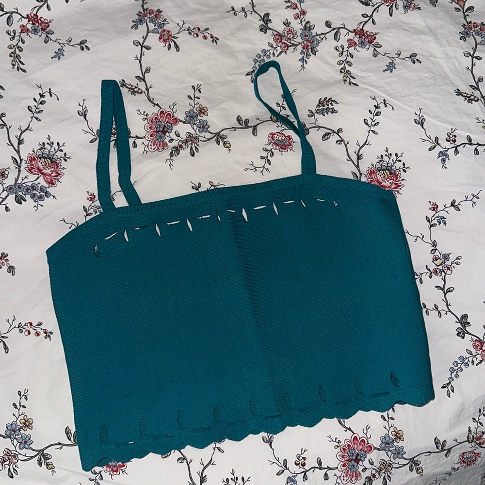Sandro Turquoise Cut-Out Crop Top